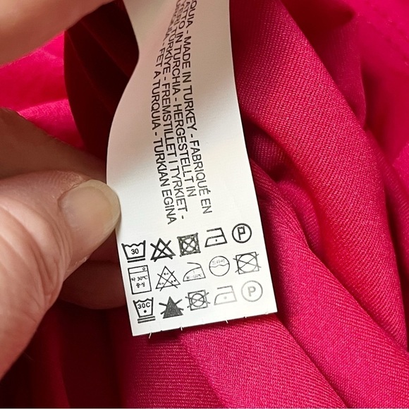 ZARA Pleated Midi Dress Large Fuchsia pink solid long sleeve flowy twist front - Picture 12 of 14
